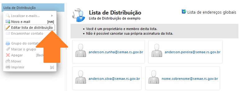 Contatos - Lista de Distribuição - Editar ON
