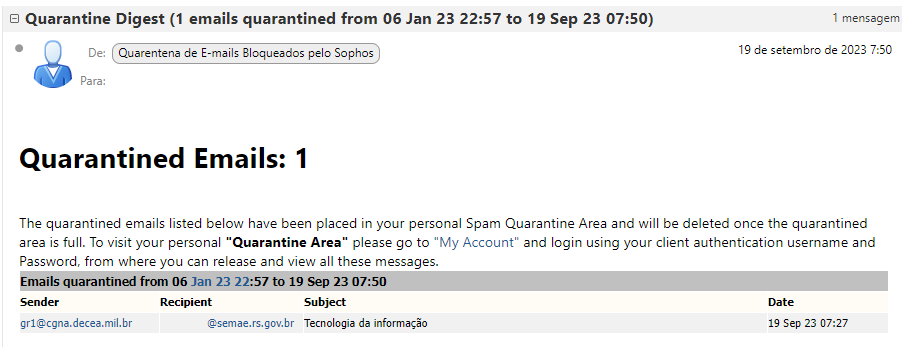 E-mail em quarentena