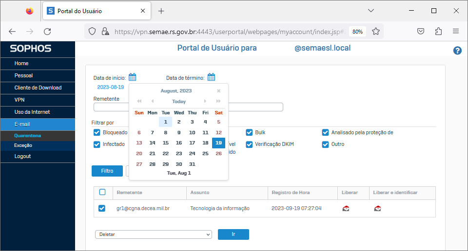 Dados do e-mail